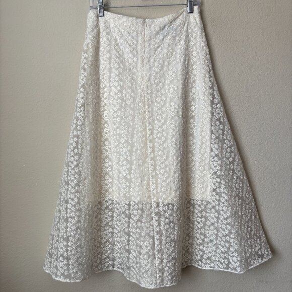 AKRIS Embroidered Floral Sheer Overlay Cream Midi Skirt - Picture 12 of 14